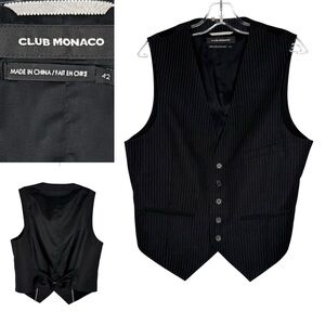 Club Monaco Men's black Pinstripe Vest lightweight wool linen blend size 42
